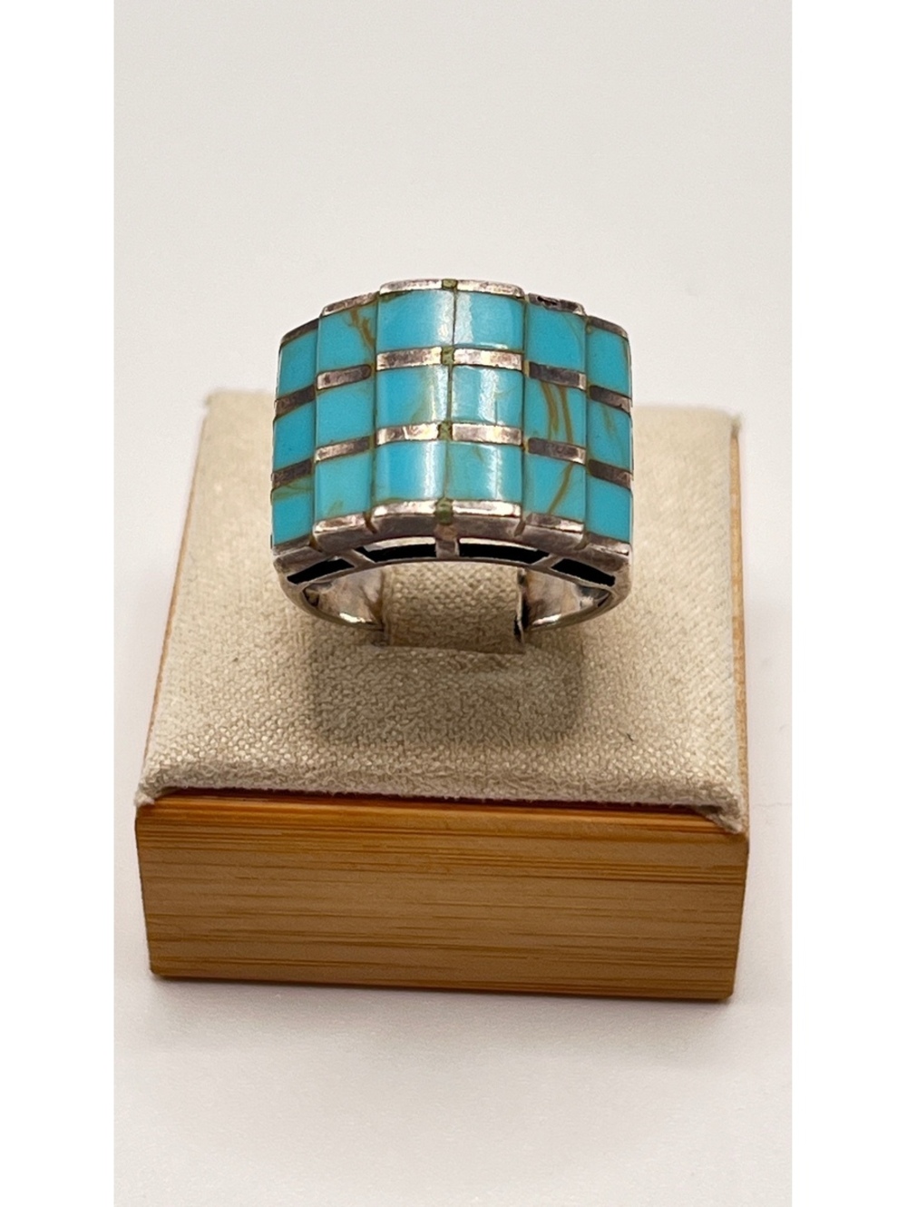 Vintage SE 925 Thai Sterling Silver Turquoise Inlay Ring Size 7 8.55g